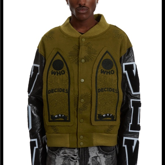 WHO DECIDES WAR Namesake Varsity Olive Jacket - Picture 6 of 7